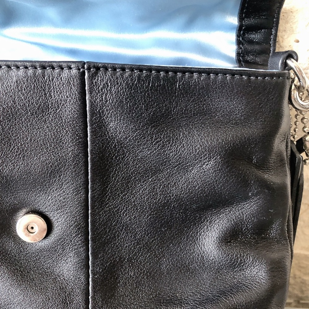 Coach black leather crossbody bag purse silver hardware wallet women’s - Picture 14 of 17